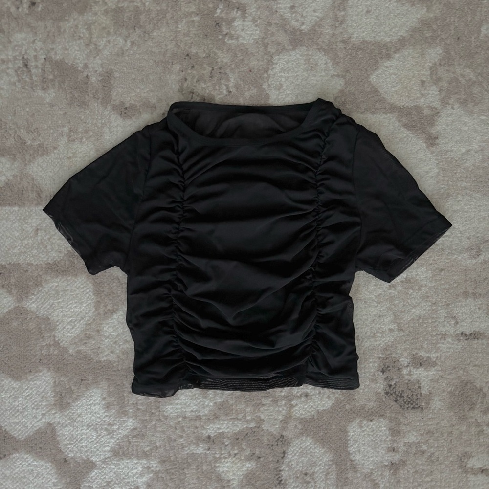 ASOS 4505 Cropped Mesh Ruched Top - 8